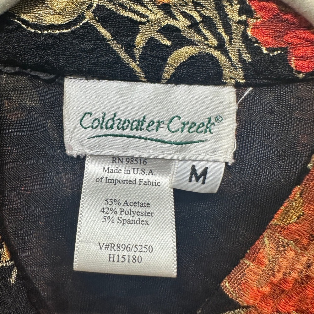 Coldwater Creek Womens M Floral Brocade Open Front Cardigan Jacket Black Orange - Picture 3 of 10